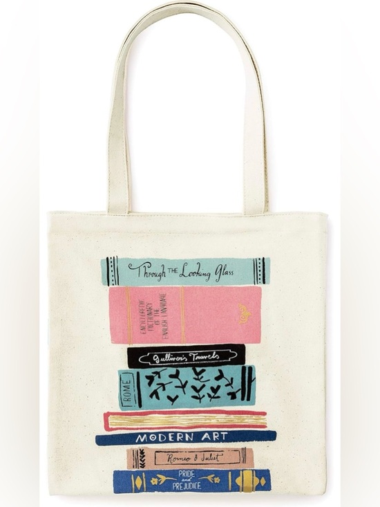 kate spade Handbags - ❌SOLD❌ kate spade Cream Canvas Tote with Pink and Blue Book Stack Print